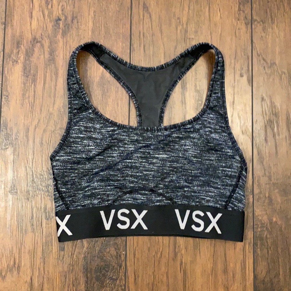VSX Black & White Heather Logo Band Sports Bra